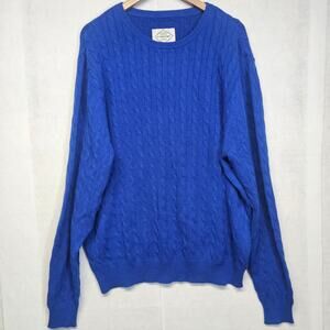 St. John's Bay Mens Blue Cable Knit Long Sleeve Pullover Crewneck Sweater Size L